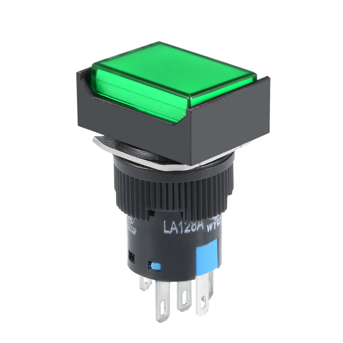16mm Momentary Push Button Switch Green LED Light Square Button 1 NO 1 NC Light 24V