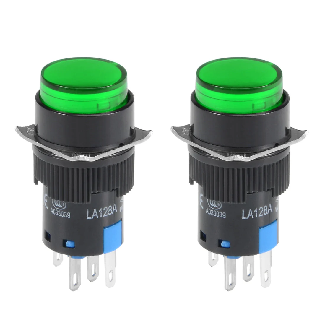 2 pcs 16mm Momentary Push Button Switch Green LED Light Round Button 1NO 1NC Light 220V