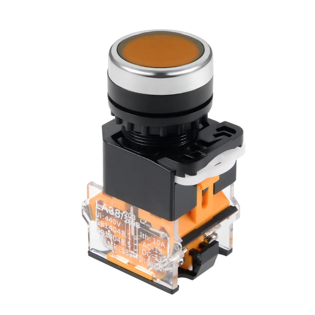 22mm Momentary Push Button Switch Orange Round Button DPST 1 NO 1 NC