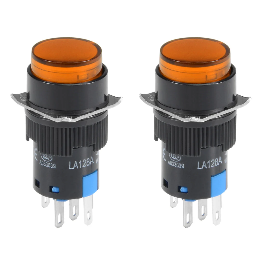 2 Pcs 16mm Latching Push Button Switch Orange LED Light Round Button DPST 1 NO 1 NC Light 12V