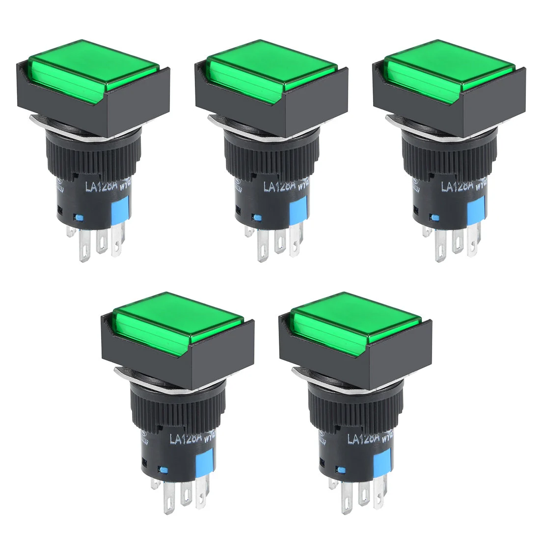 5Pcs 16mm Momentary Push Button Switch Green LED Light Rectangular Button 1 NO 1 NC