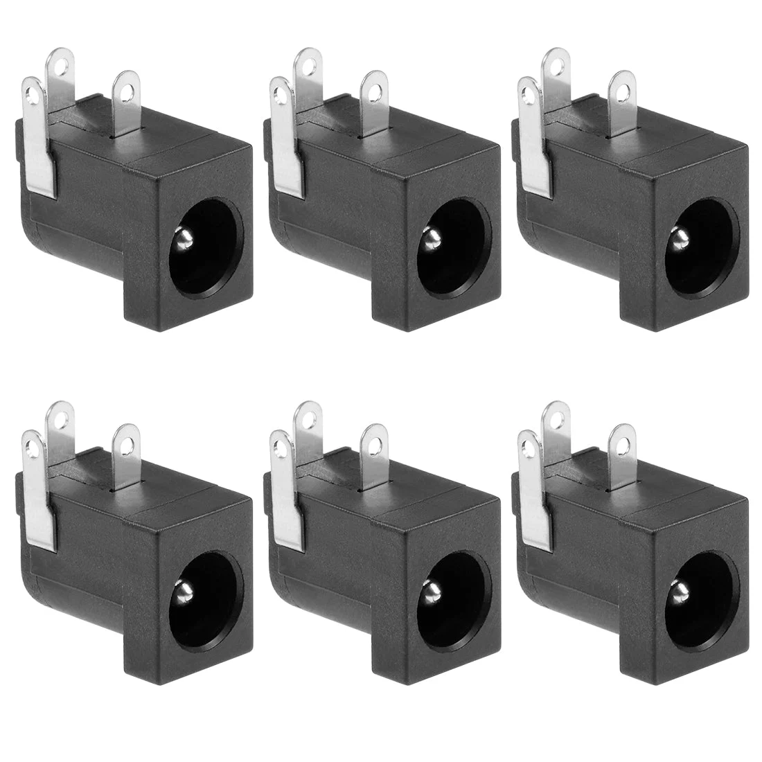 6Pcs PCB Mount DC005 5.5mm x 2.1mm 3 Pin Audio Video DC Power Connector Socket Black