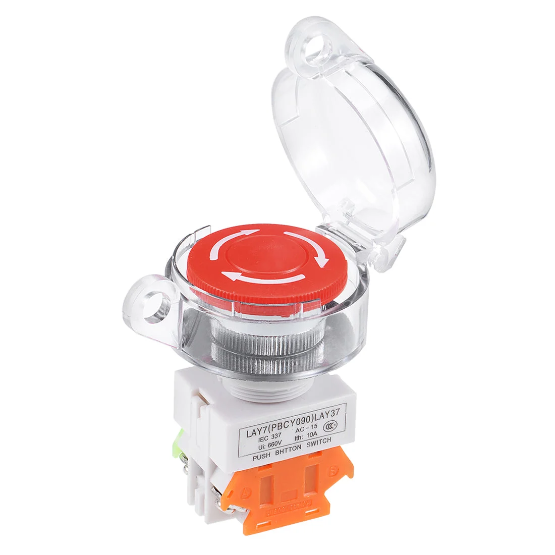 22mm Mounting Hole Latching Emergency Stop Push Button Switch With Waterproof Cover 1NO 1NC