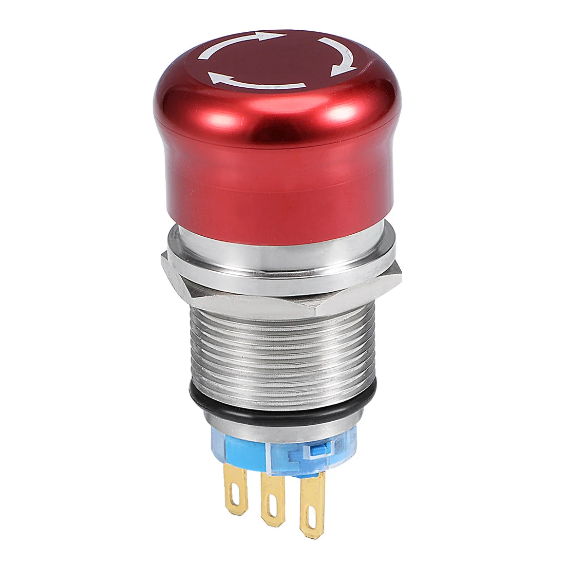 19mm Mounting Hole Metal Latching Emergency Stop Push Button Switch NO NC Red