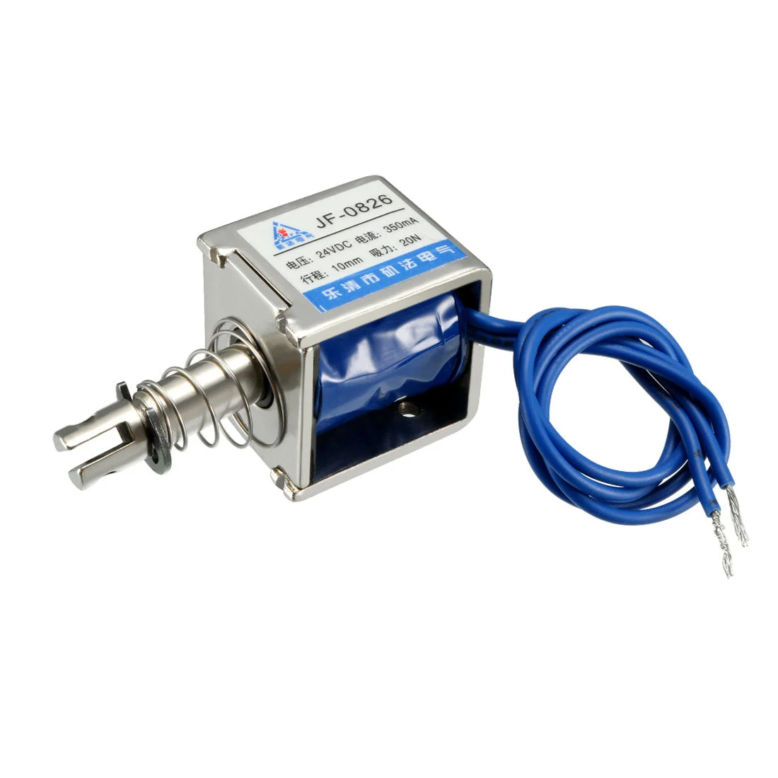 JF-0826 DC 24V 350mA 20N 10mm Pull Type Open Frame Linear Motion Solenoid Electromagnet
