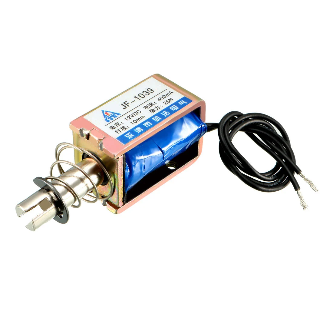 JF-1039 DC 12V 400mA 25N 10mm Pull Type Open Frame Linear Motion Solenoid Electromagnet