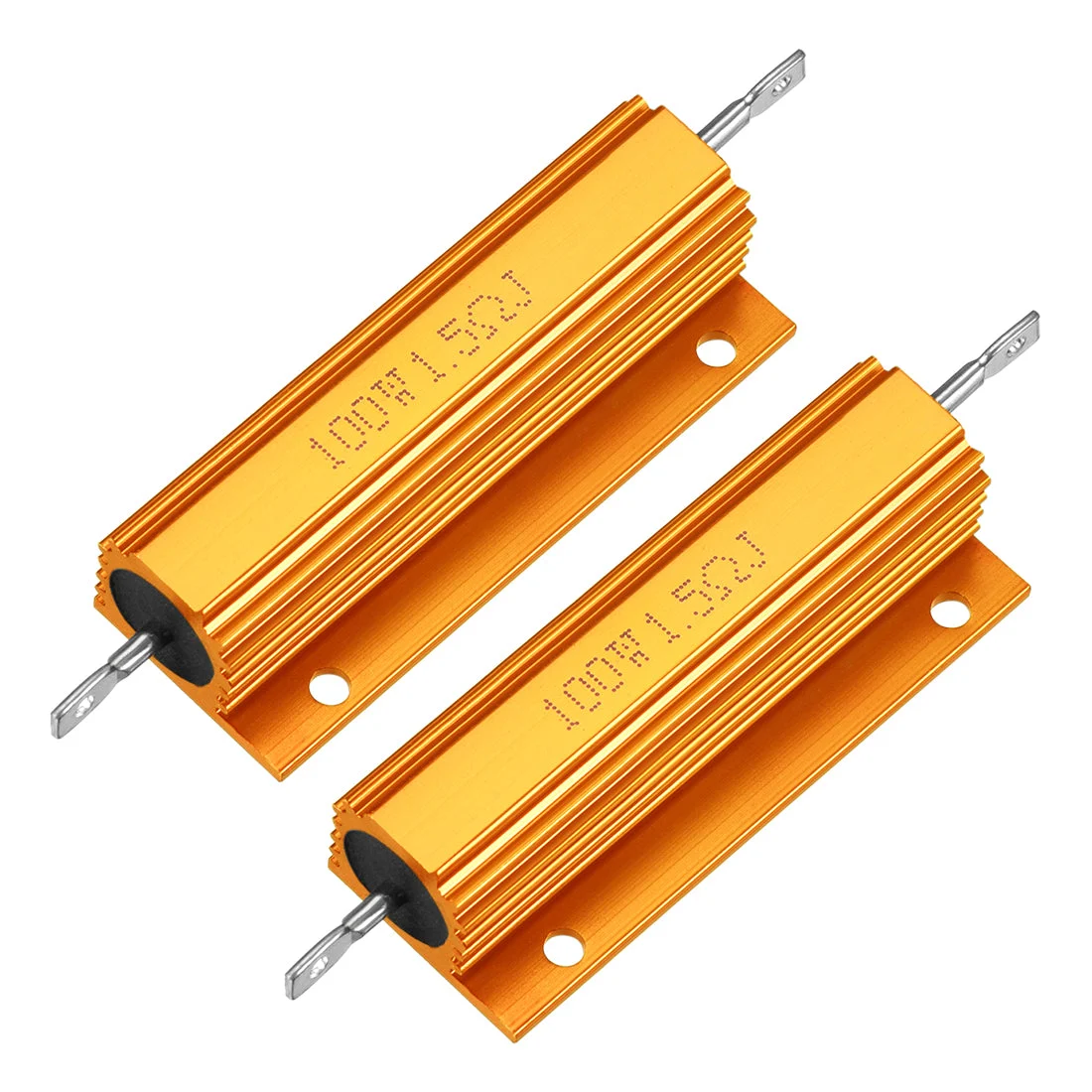 2Pcs Aluminum Case Resistor 100W 1.5R Wirewound Yellow for LED Replacement Converter