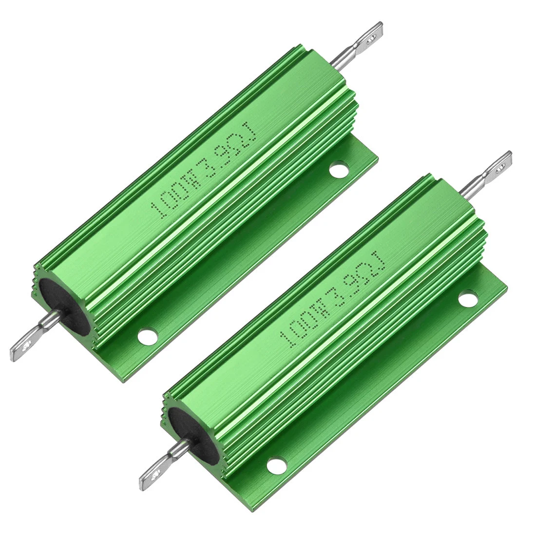 2 Pcs Aluminum Case Resistor 100W 3.9 Ohm Wirewound Green for LED Replacement Converter 100W 3.9RJ