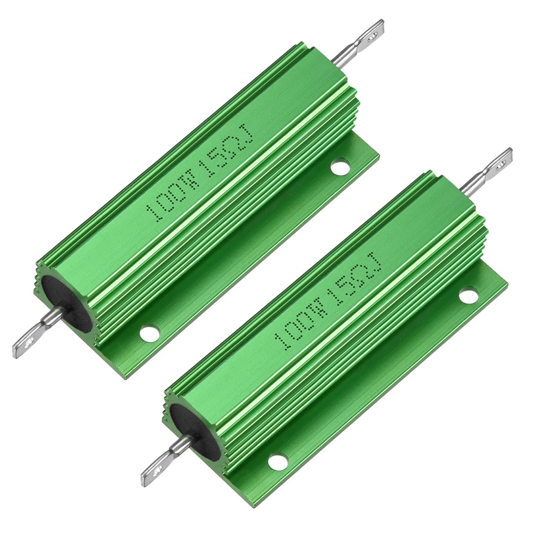 2 Pcs Aluminum Case Resistor 100W 15 Ohm Wirewound Green for LED Replacement Converter 100W 15RJ
