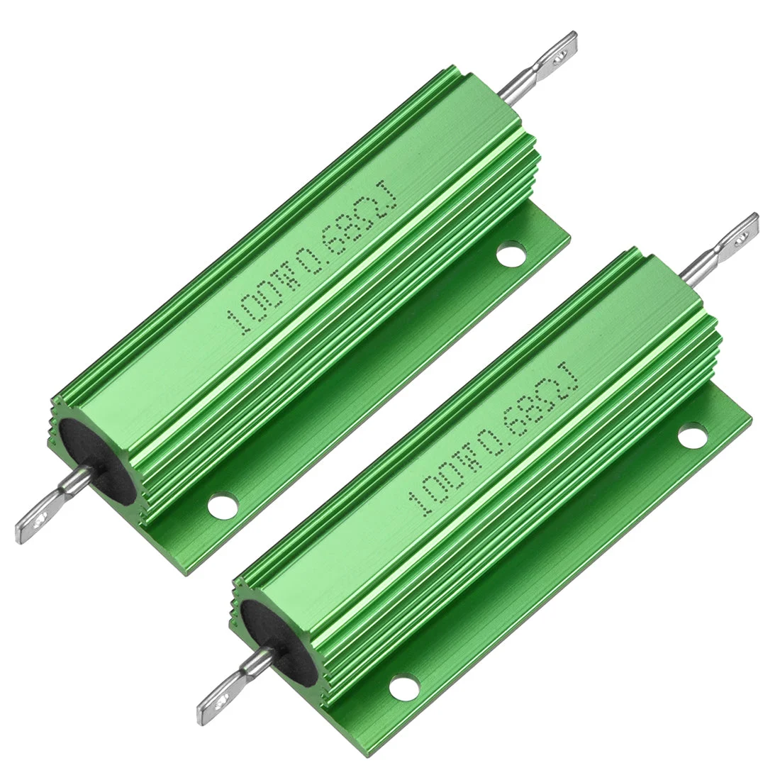 2 Pcs Aluminum Case Resistor 100W 0.68 Ohm Wirewound Green for LED Replacement Converter 100W 0.68RJ