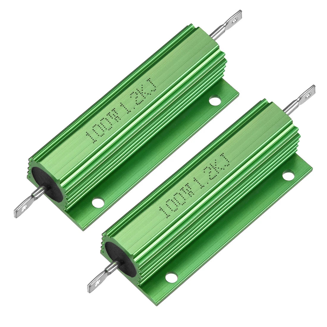 2 Pcs Aluminum Case Resistor 1.2kW 50 Ohm Wirewound Green for LED Replacement Converter 100W 1.2kRJ