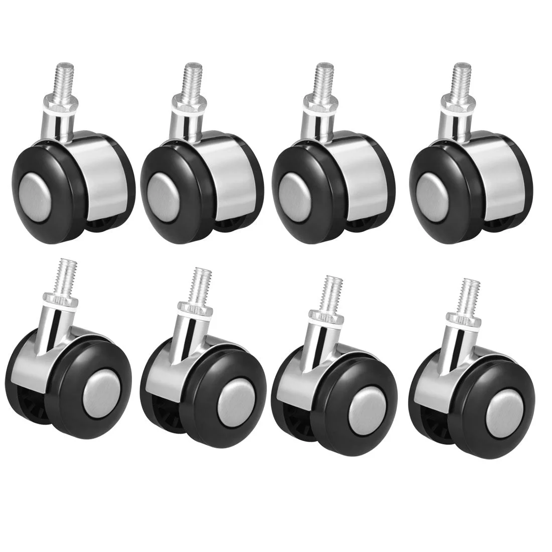 Uxcell Office Chair Casters Alloy Plastic 1.5 Inch Twin Wheel M8 x 15mm Threaded Stem Swivel Caster, 33lb Load Capacity, 8 Pcs