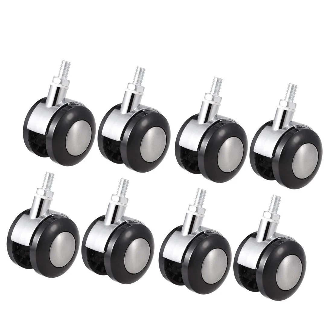 Uxcell Office Chair Casters Alloy Plastic 2 Inch Twin Wheel M8 x 15mm Threaded Stem Swivel Caster, 44lb Load Capacity, 8 Pcs