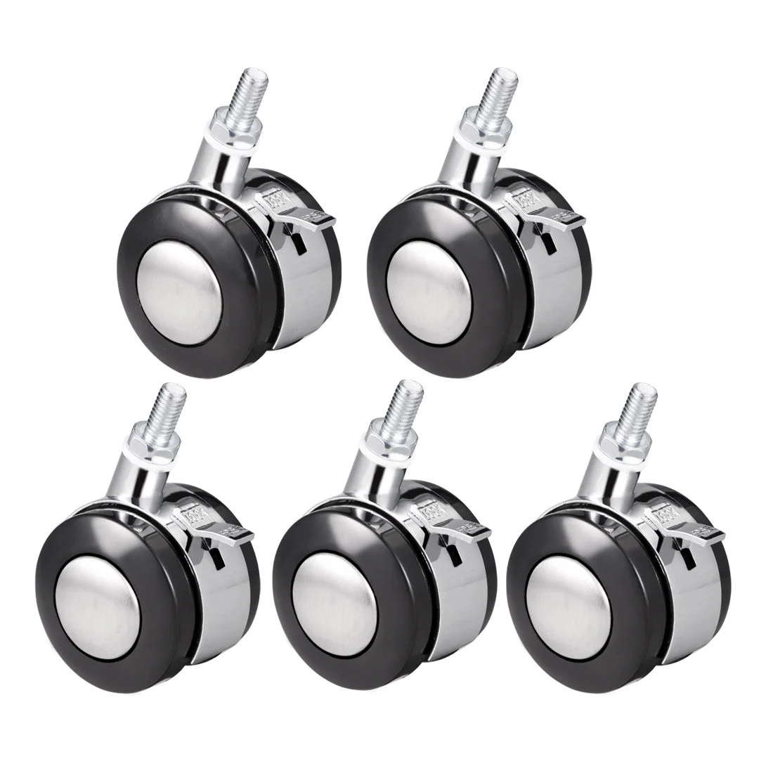 Uxcell Office Chair Casters Alloy Plastic 2 Inch Twin Wheel with Brake, M8 x 15mm Threaded Stem Swivel Caster, 44lb Load Capacity, 5 Pcs