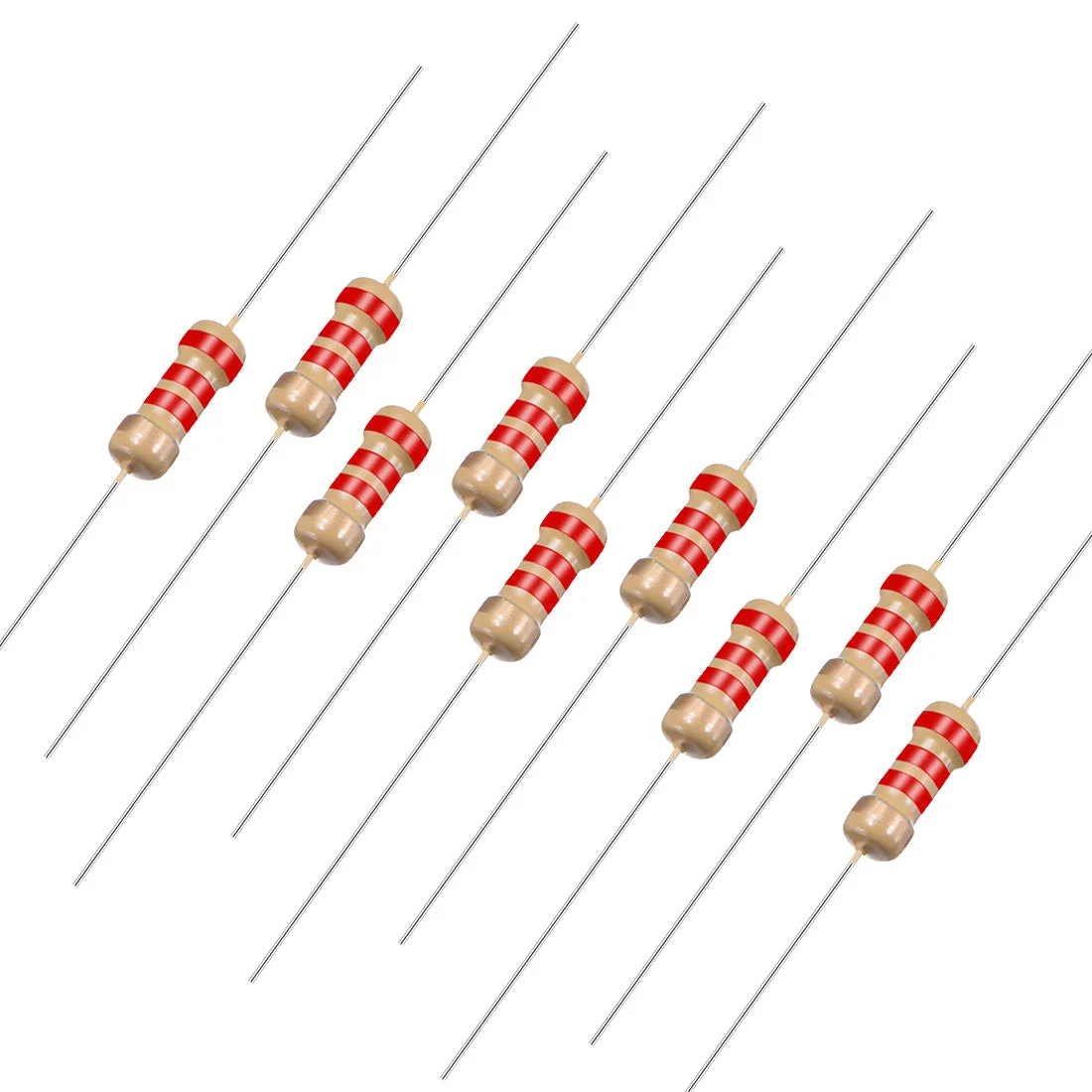 1/4 Watt 2.2K Ohm Carbon Film Resistors 5% Tolerances 0.25W 50pcs 4 Color Band