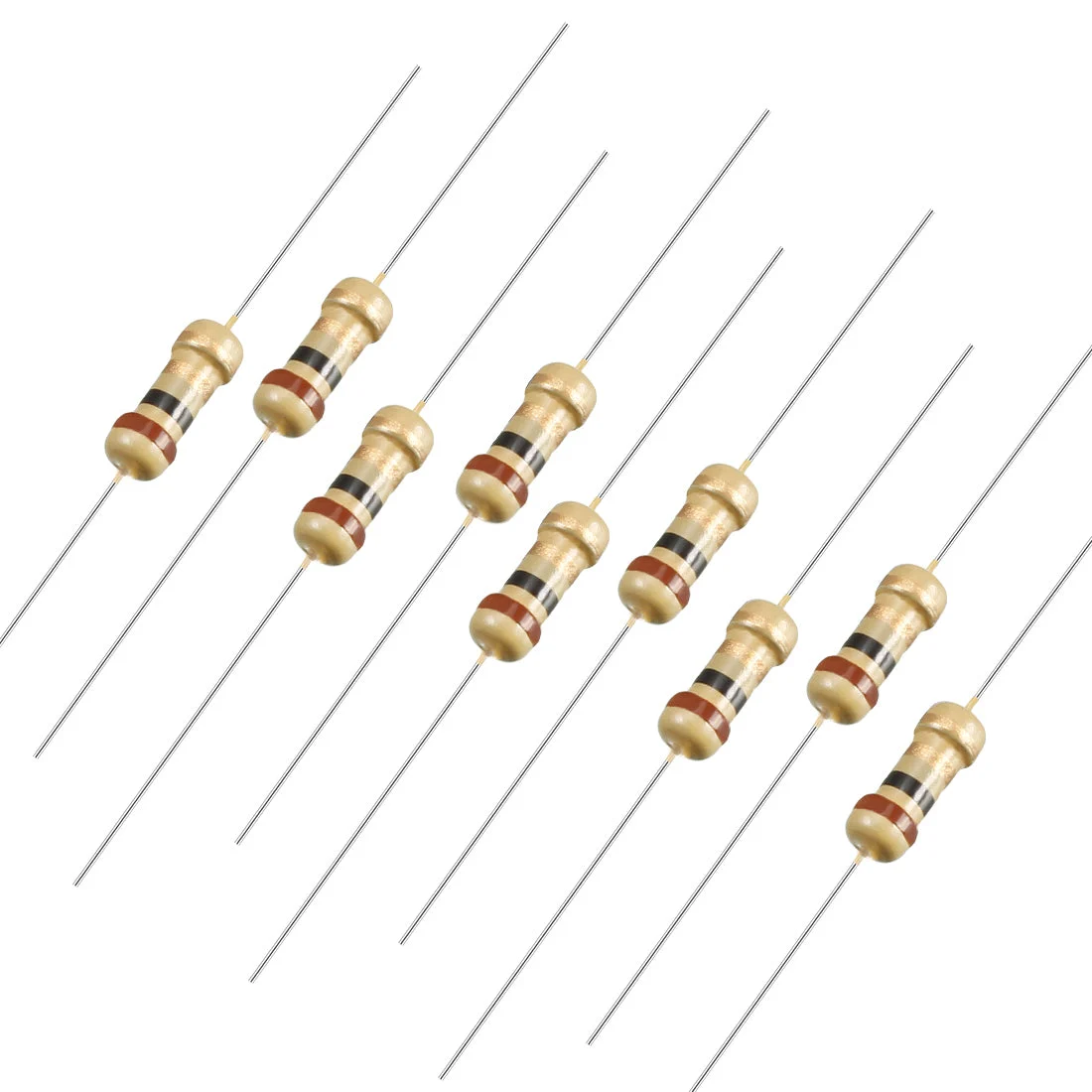 100Pcs 1 Ohm Resistor, 1/4W 5% Tolerance Carbon Film Resistors, 4 Bands for DIY Electronic Projects and Experiments