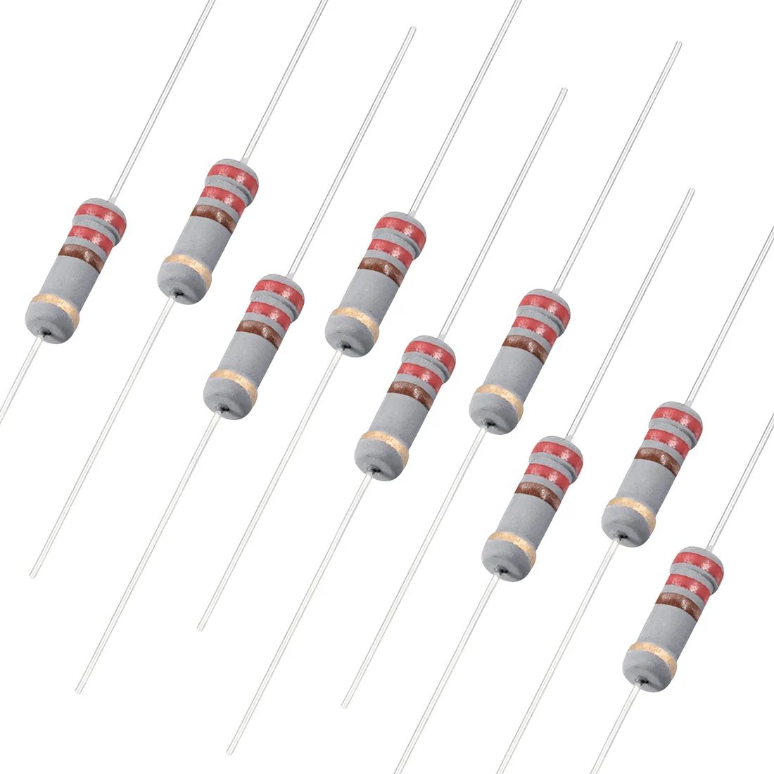 100pcs Carbon Film Resistors 220Ohm 1W 5%Tolerances 4 Color Bands
