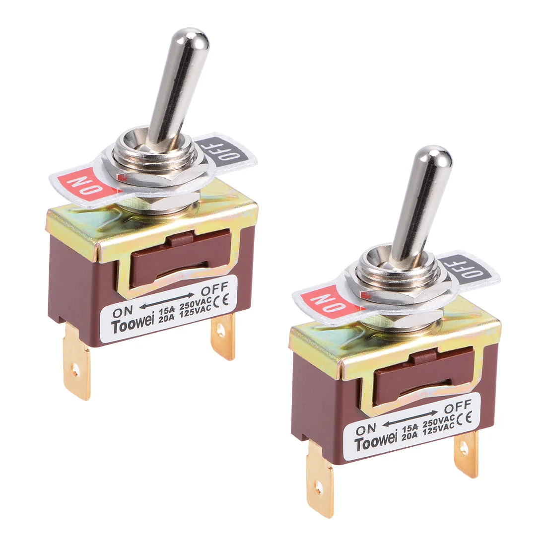 SPST Rocker Toggle Switch Heavy-Duty 15A 250V 20A 125V 2P ON/Off Switch Metal Bat Waterproof Boot Cap Cover T701AT 2pcs