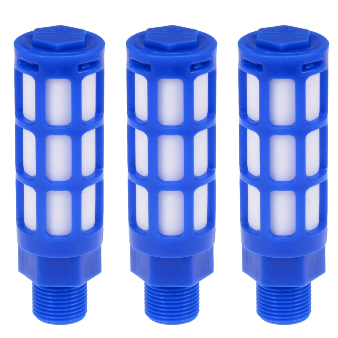 Uxcell Plastic Pneumatic Muffler Exhaust Air Line Silencer 3/8 PT Blue, 3pcs
