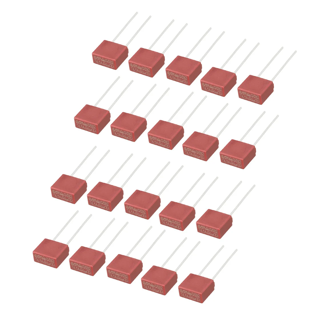Uxcell 20Pcs DIP Mounted Miniature Square Slow Blow Micro Fuse T6.3A 6.3A 250V Red