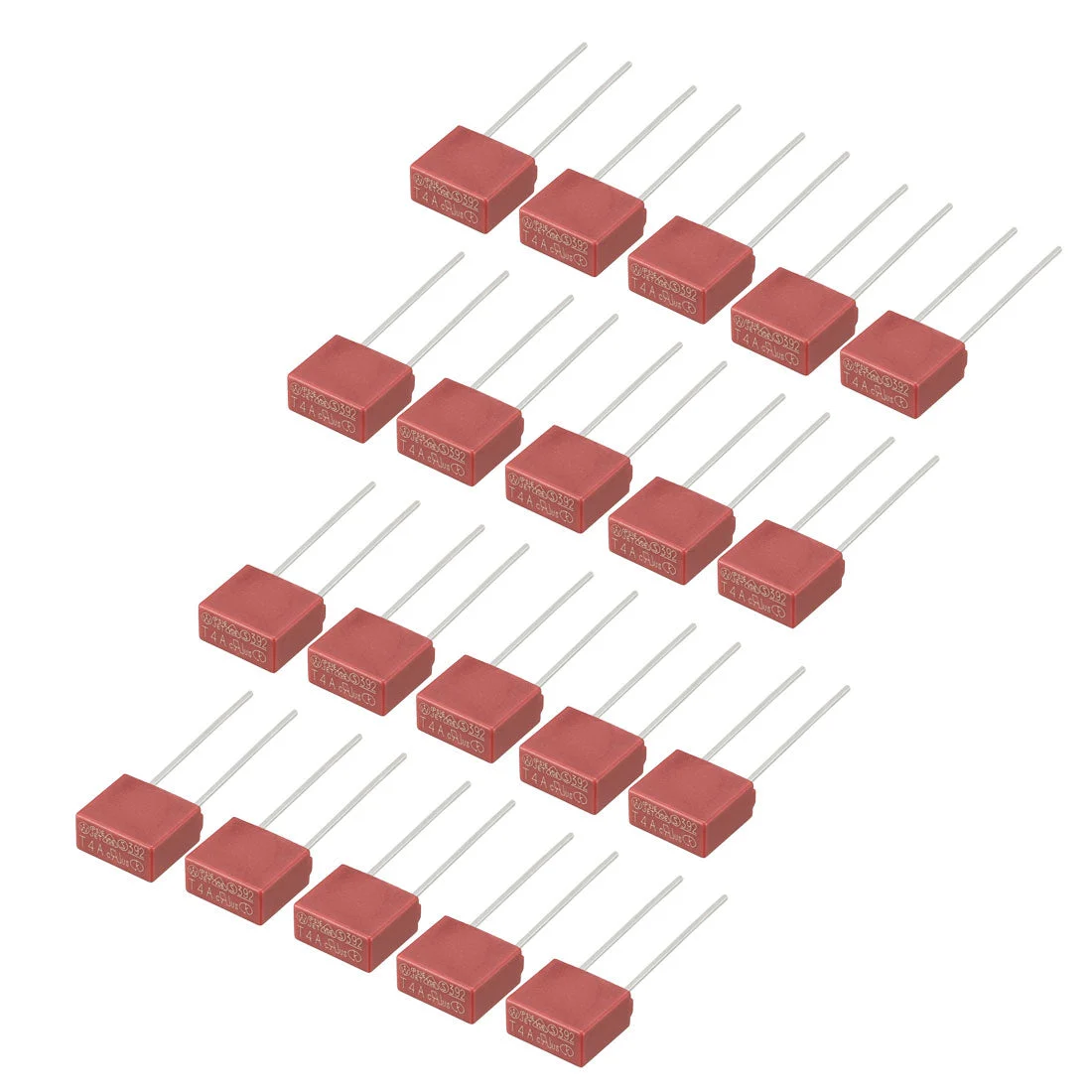Uxcell 20Pcs DIP Mounted Miniature Square Slow Blow Micro Fuse T4A 4A 250V Red