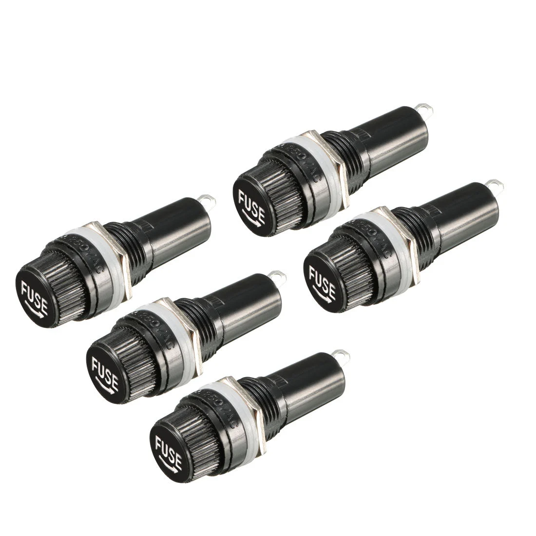 5pcs AC 10A 250V 6mm x 30mm Black Electrical Panel Mounted Screw Cap Fuse Holder