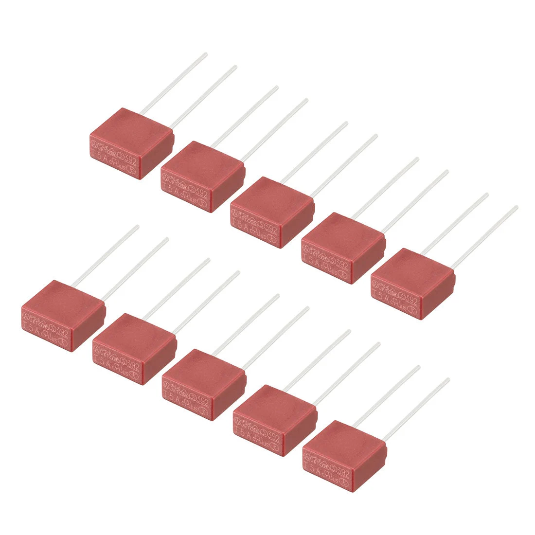 10Pcs DIP Mounted Miniature Square Slow Blow Micro Fuse T5A 5A 250V Red
