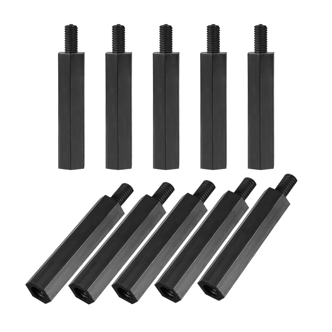 50pcs M3 25+6mm Male Female Thread Nylon Hex Standoff Spacer Screws PCB Pillar Black