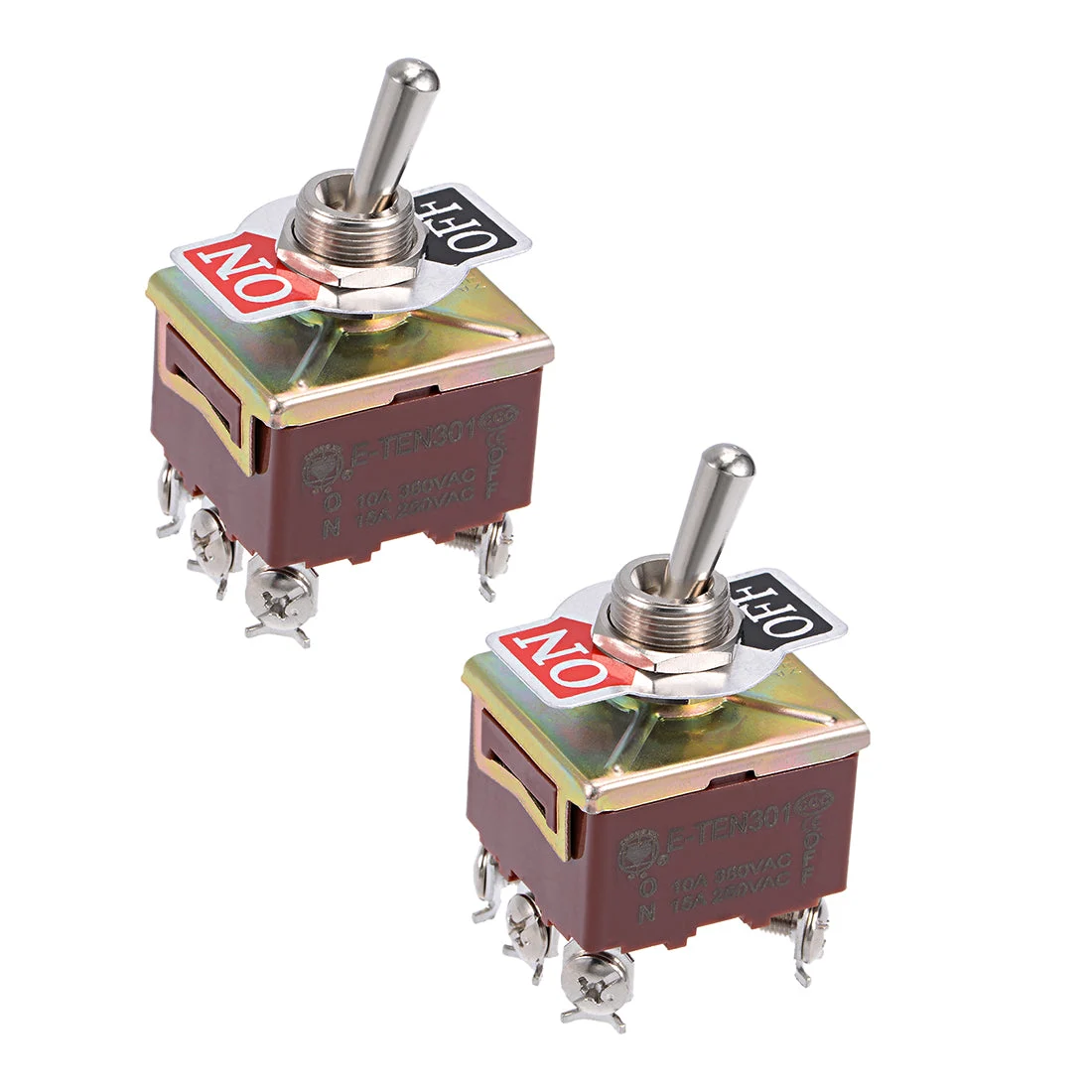 DPDT Lacthing Rocker Toggle Switch Heavy-Duty 10A 380V 15A 250V 6P ON/OFF Metal Bat 2pcs