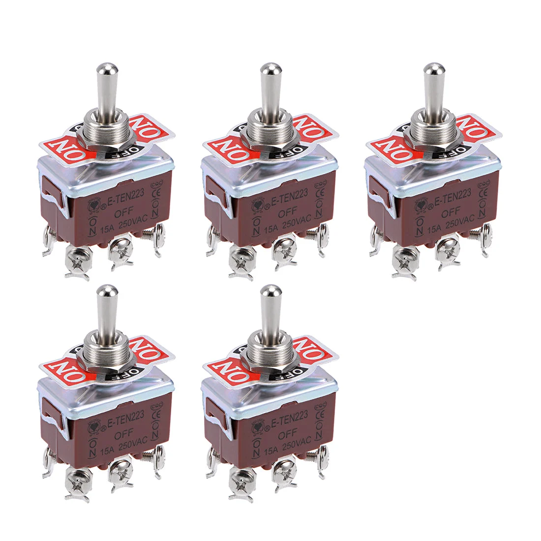 DPDT Momentary Rocker Toggle Switch Heavy-Duty 15A 250V 6P ON/OFF/ON Metal Bat 5pcs