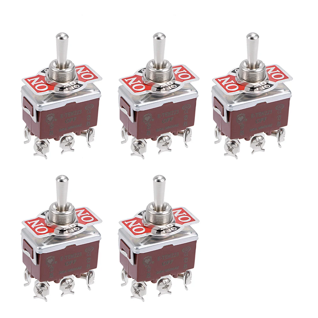 DPDT Momentary Rocker Toggle Switch Heavy-Duty 20A 250V 6P ON/OFF/ON Metal Bat 5pcs