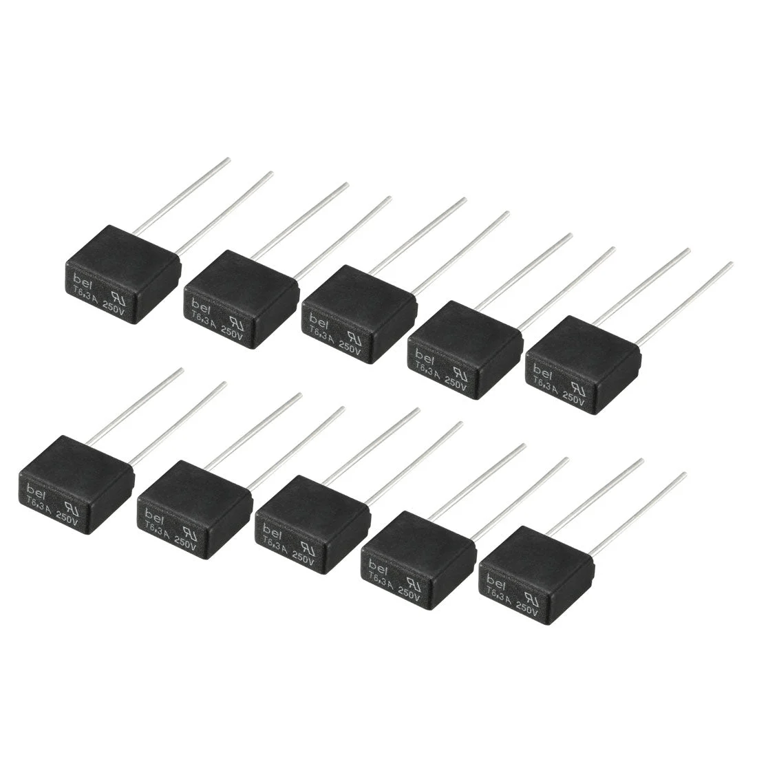 Uxcell 10Pcs DIP Mounted Miniature Square Slow Blow Micro Fuse T6.3A 6.3A 250V Black