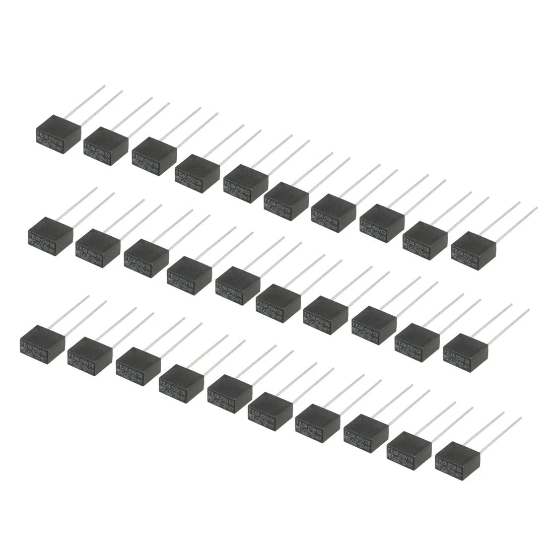 Uxcell 30Pcs DIP Mounted Miniature Square Slow Blow Micro Fuse T2.5A 2.5A 250V Black