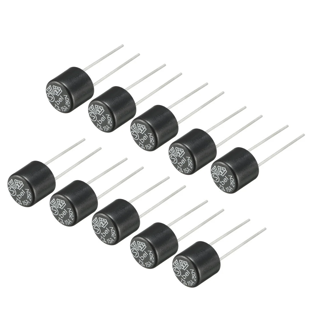 Uxcell 10Pcs DIP Mounted Miniature Cylinder Slow Blow Micro Fuse T3.15A 3.15A 250V Black