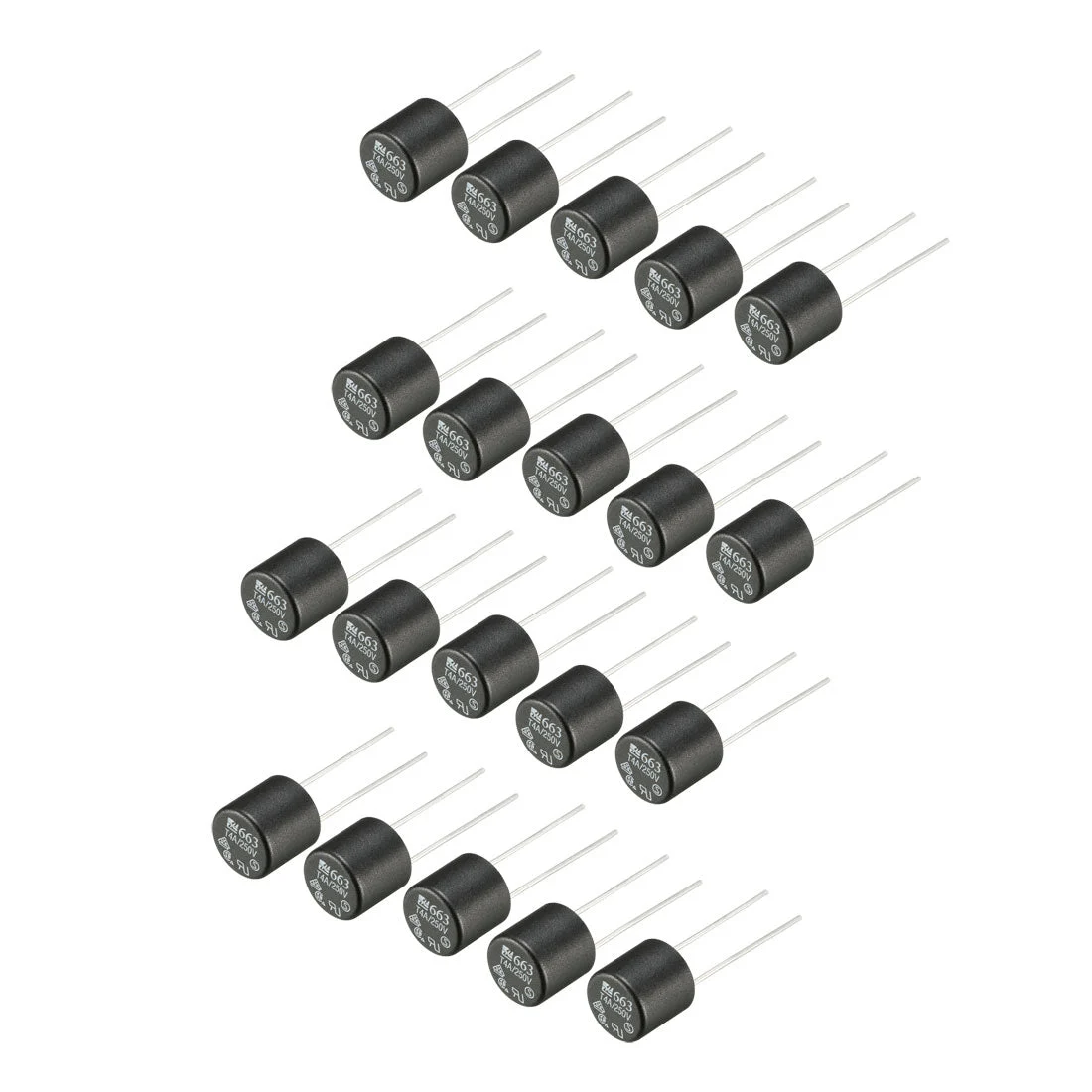 Uxcell 20Pcs DIP Mounted Miniature Cylinder Slow Blow Micro Fuse T4A 4A 250V Black