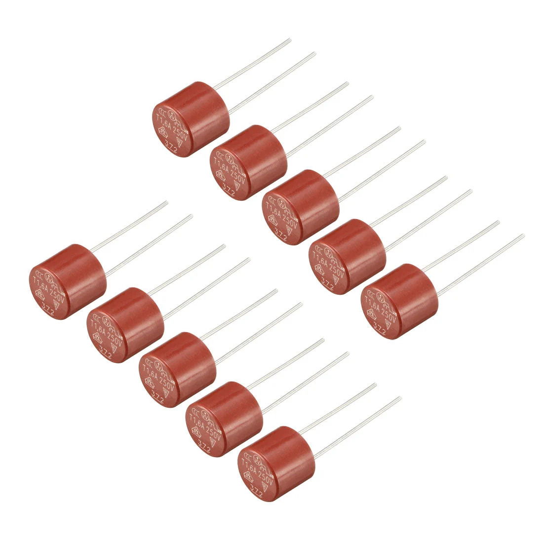 Uxcell 10Pcs DIP Mounted Miniature Cylinder Slow Blow Micro Fuse T1.6A 1.6A 250V Red
