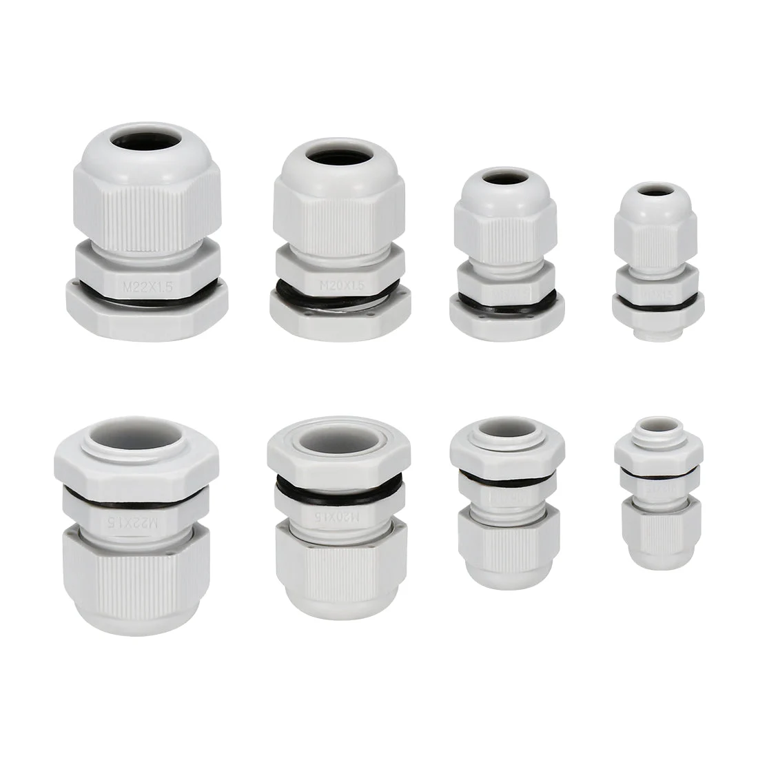 M12 M18 M20 M22 Cable Gland Waterproof Plastic Joint Adjustable Locknuts for 3-6.5mm 5-10mm 6-12mm 10-13mm Dia Cable Wire 40Pcs