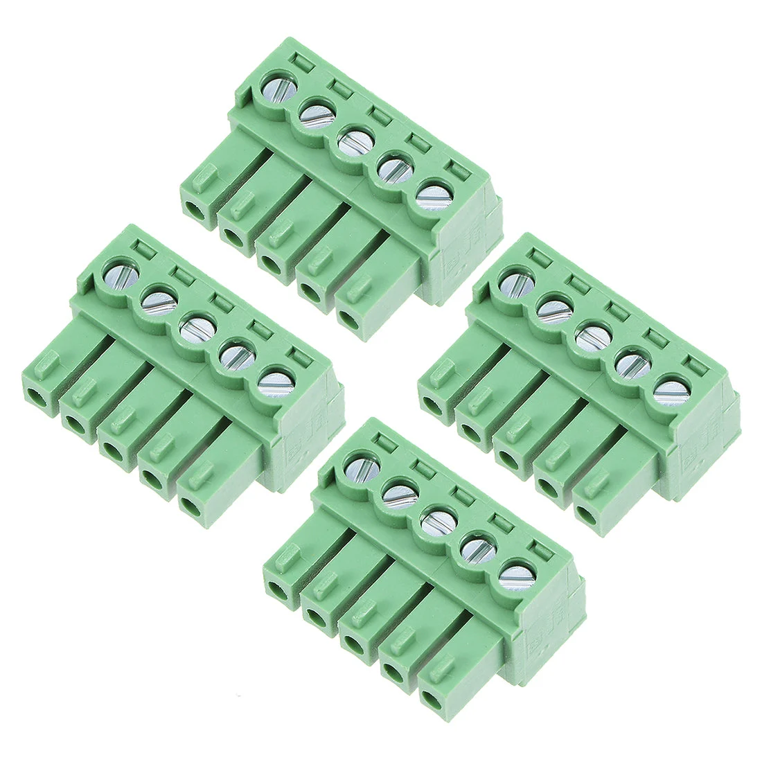 4Pcs AC300V 8A 3.81mm Pitch 5P Flat Angle Needle Seat Insert-In PCB Terminal Block Connector green