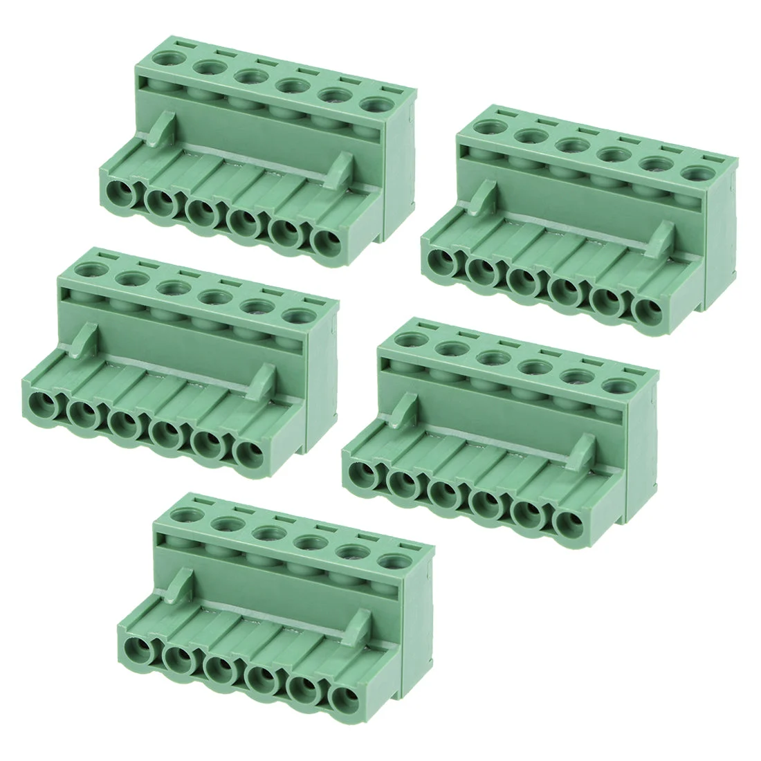 5Pcs AC300V 15A 5.08mm Pitch 6P Flat Angle Needle Seat Insert-In PCB Terminal Block Connector green
