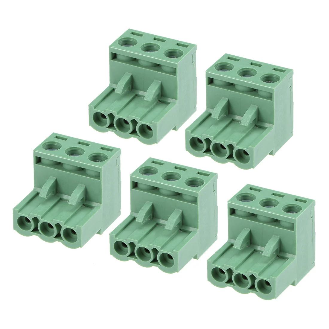 5Pcs AC300V 15A 5.08mm Pitch 3P Needle Seat Insert-In PCB Terminal Block green