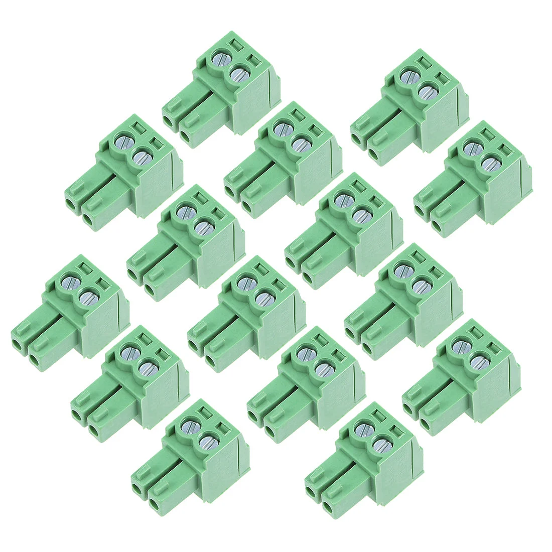 15Pcs AC300V 10A 3.81mm Pitch 2P Needle Seat Insert-In PCB Terminal Block green