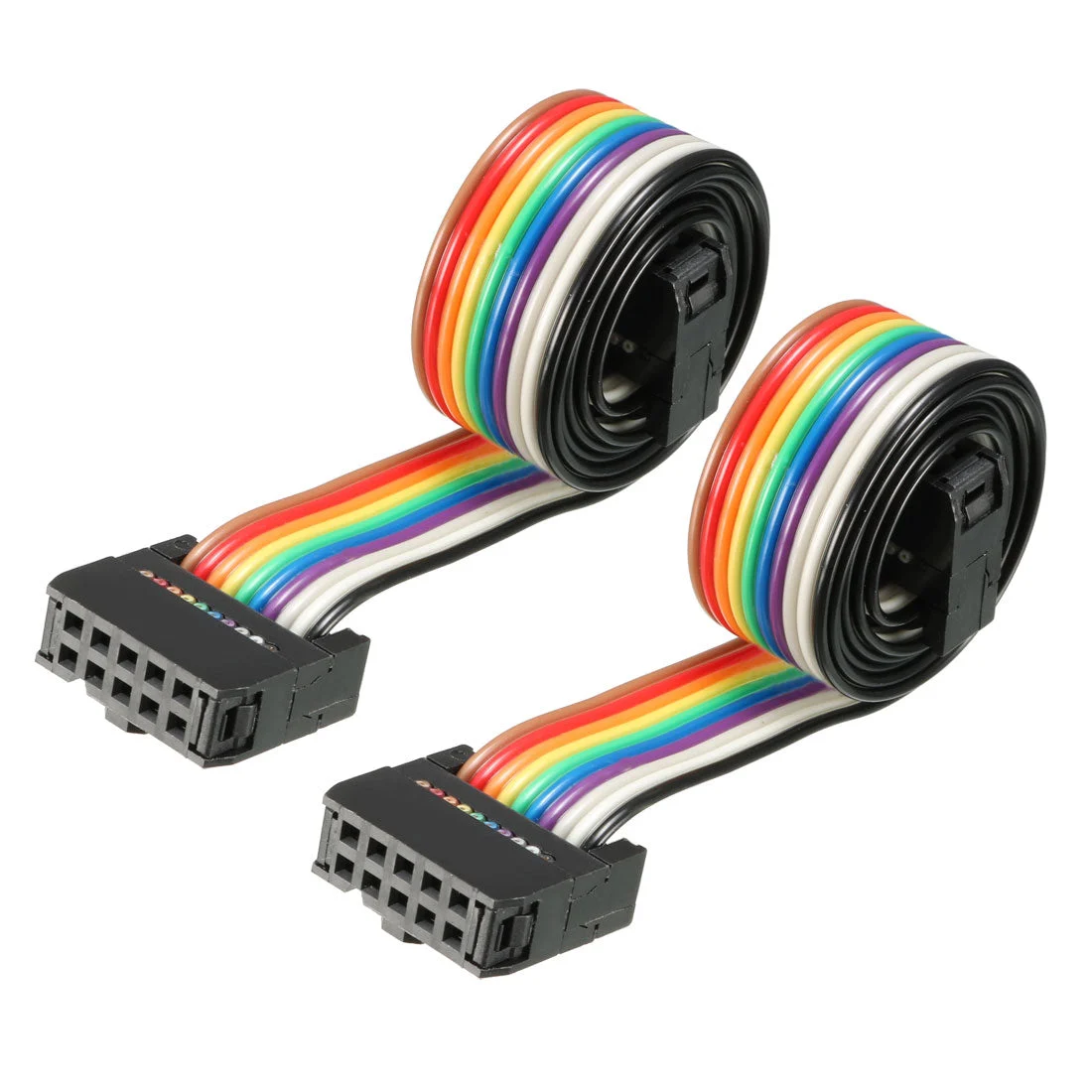 IDC Rainbow Wire Flat Ribbon Cable 10 Pins 43cm Length 2.54mm Pitch 2pcs Type-C