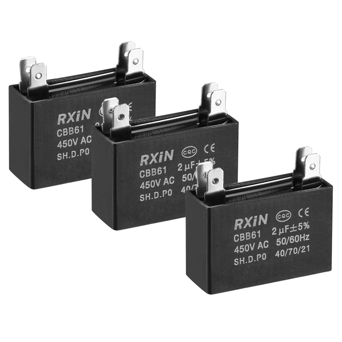CBB61 Run Capacitor 450V AC 2uF Doule Insert Metallized Polypropylene Film Capacitors for Ceiling Fan 3pcs