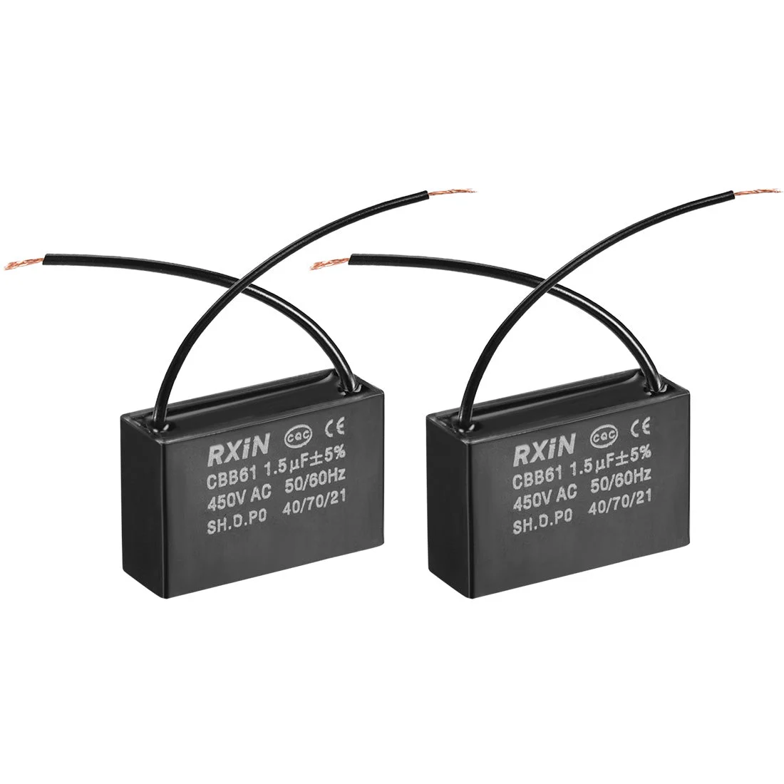 CBB61 Run Capacitor 450V AC 1.5uF 2 Wires Metallized Polypropylene Film Capacitors for Ceiling Fan 2pcs