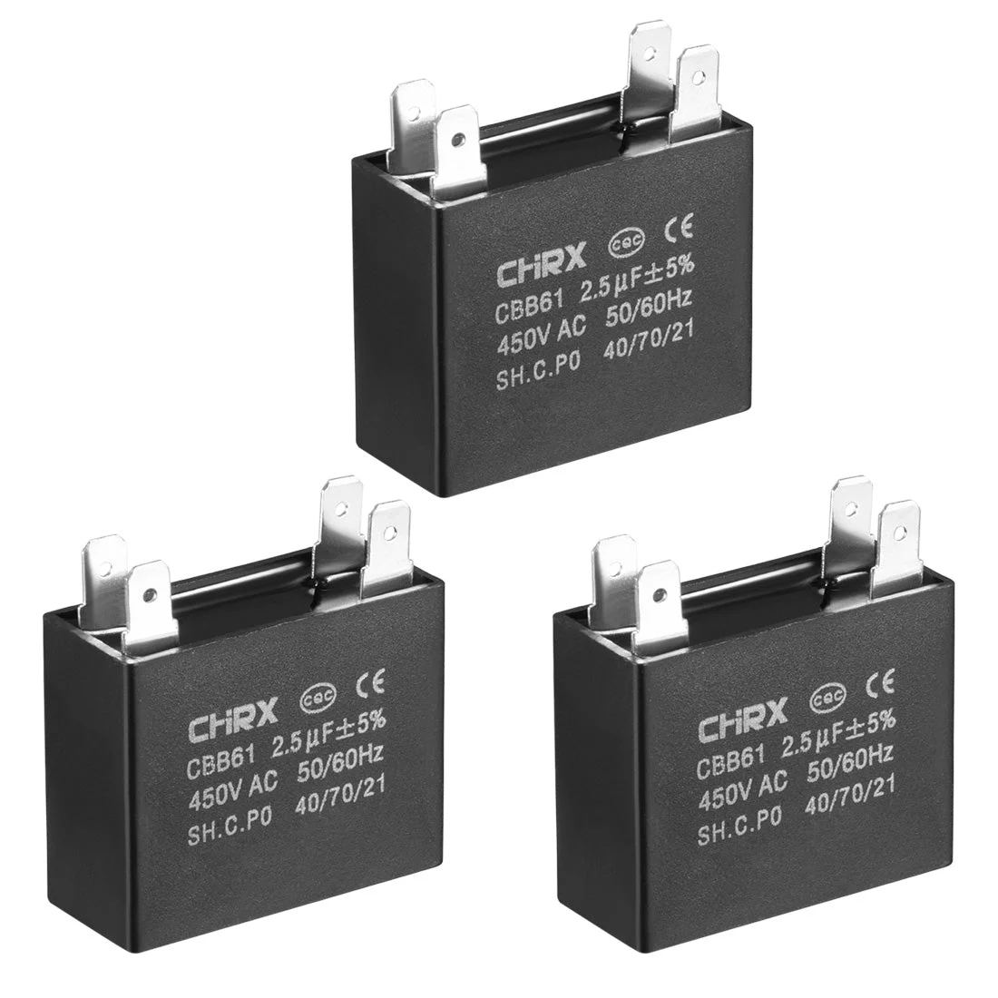 CBB61 Run Capacitor 450V AC 2.5uF Doule Insert Metallized Polypropylene Film Capacitors for Ceiling Fan 3pcs