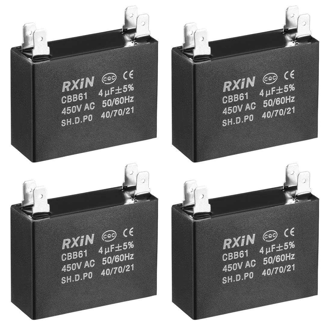CBB61 Run Capacitor 450V AC 4uF Doule Insert Metallized Polypropylene Film Capacitors for Ceiling Fan 4pcs
