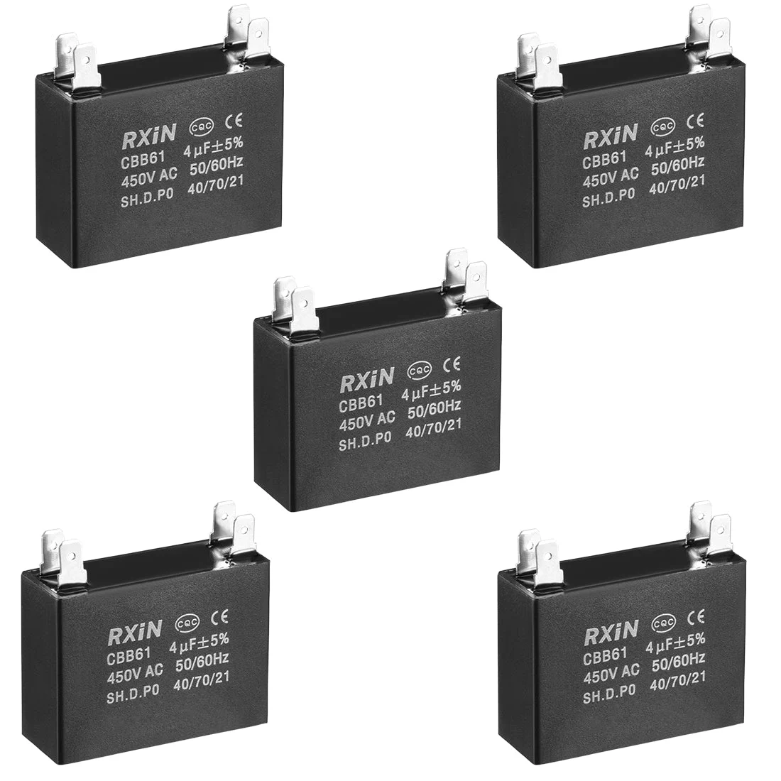 CBB61 Run Capacitor 450V AC 4uF Doule Insert Metallized Polypropylene Film Capacitors for Ceiling Fan 5pcs