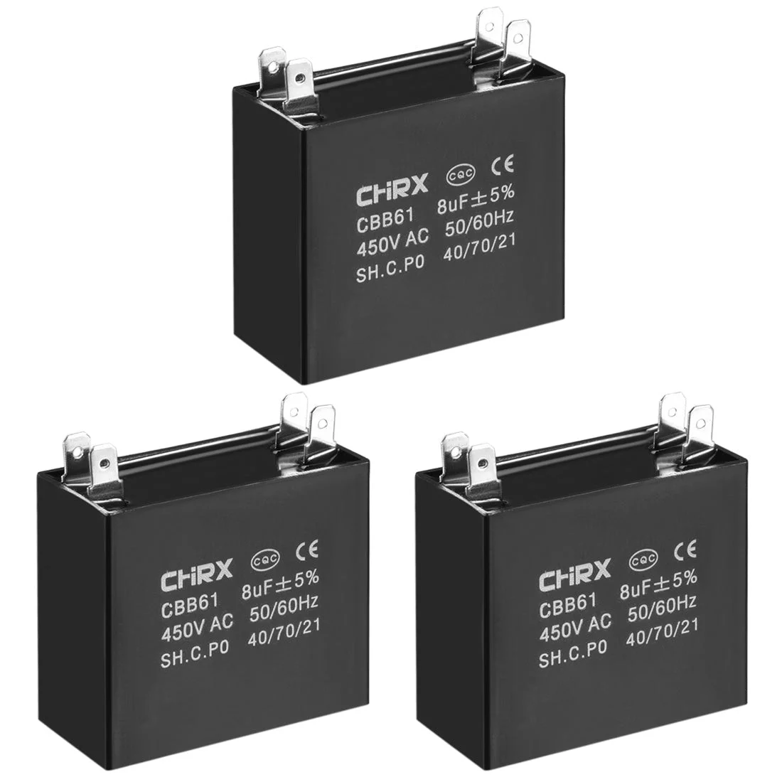 450V AC 8uF Doule Insert Metallized Polypropylene Film Capacitors 3pcs