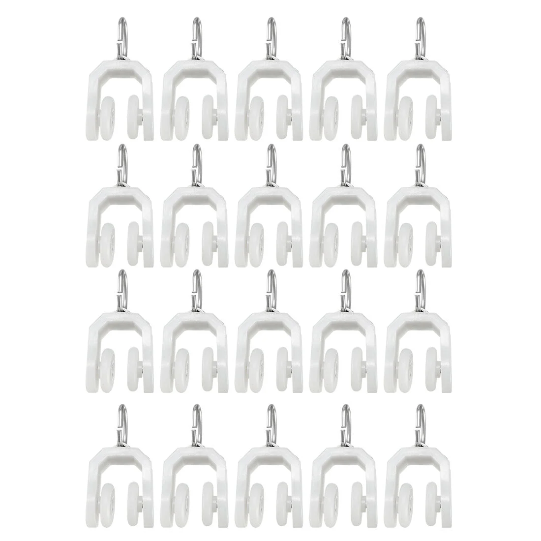 Uxcell Curtain Track Stainless Steel Frame Twin Wheeled Carriers Drapery Rail Sliding Glider for Windows Shower Curtain Tracks 14mm Dia 20 Pcs
