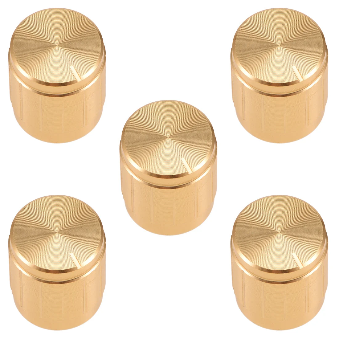 5Pcs 15x17mm Aluminium Alloy Potentiometer Volume Control Rotary Knob Knurled Shaft Hole Gold Tone